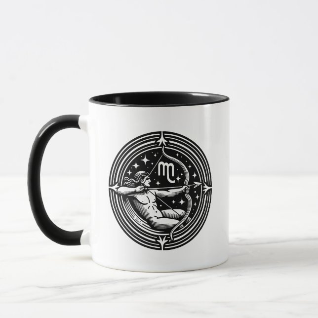 Horoscope Sign Sagittarius Symbol and Traits Mug (Left)
