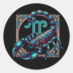 Horoscope Sign Scorpio   Blue Scorpion Classic Round Sticker