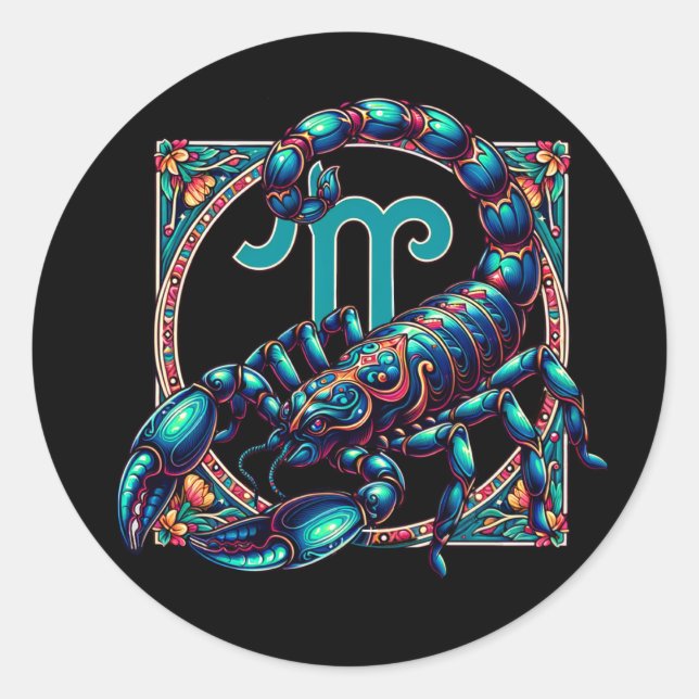 Horoscope Sign Scorpio | Blue Scorpion Classic Round Sticker (Front)