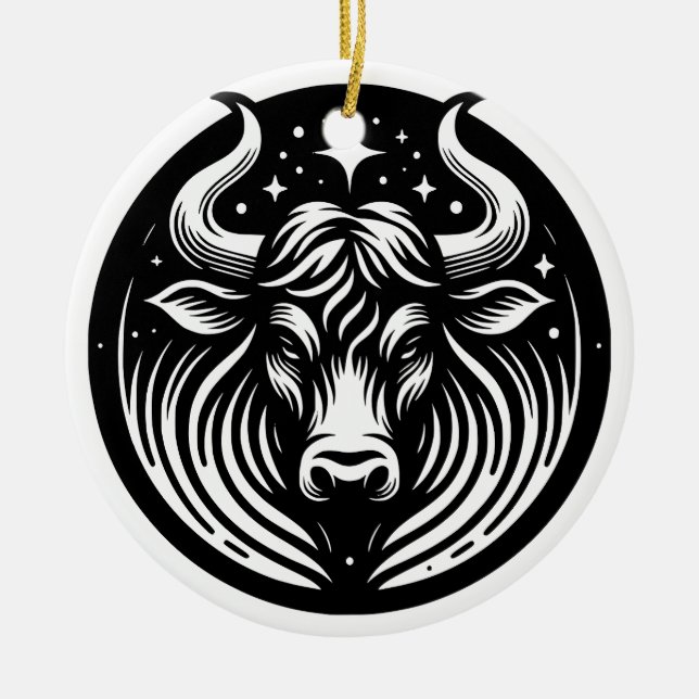 Horoscope Sign Taurus Symbol and Traits Ceramic Ornament (Front)