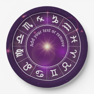 Horoscope wheel, astrology, 12 signs of zodiac, paper plate