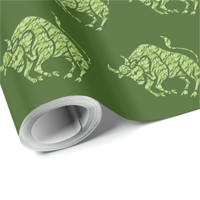 Horoscope Zodiac Pattern Green Star Sign Taurus Wrapping Paper (Roll Corner)