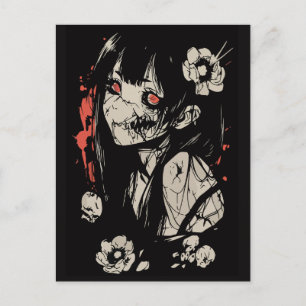 Horror anime girl postcard