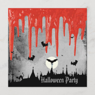 Horror Blood & Bats Halloween Party Invitation