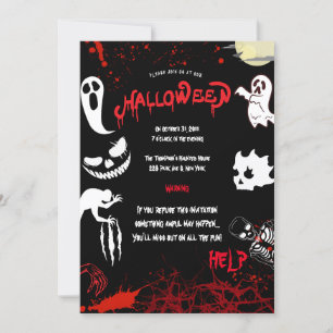 Horror Blood & Bats Halloween Party  Invitation