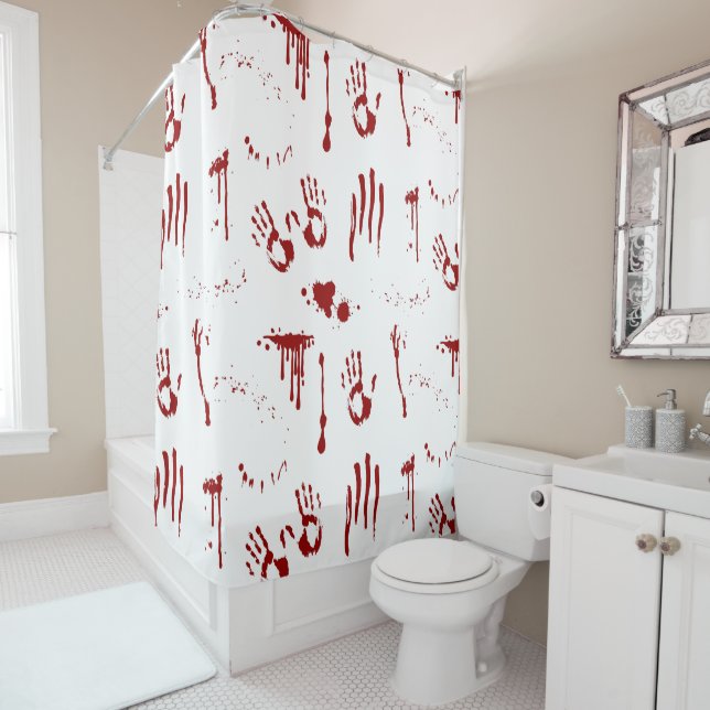 Horror Blood Splattered Bloody Handprints Psycho Shower Curtain (In Situ)