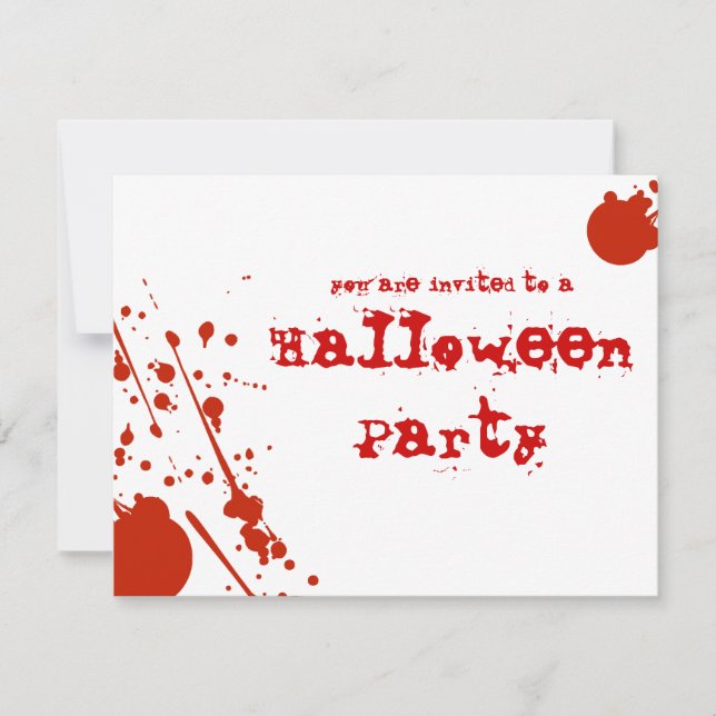 Horror Blood Splatters White Halloween Invitation (Front)