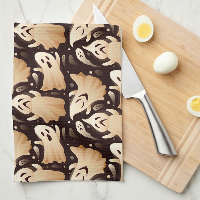 Horror Boo Ghost Halloween Pattern Tea Towel (Quarter Fold)