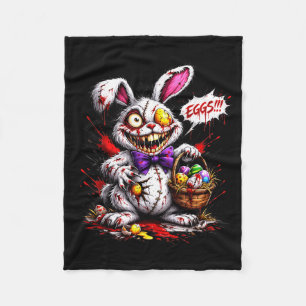 Horror Bunny with Eggs Scary Easter Design Fleece Blanket