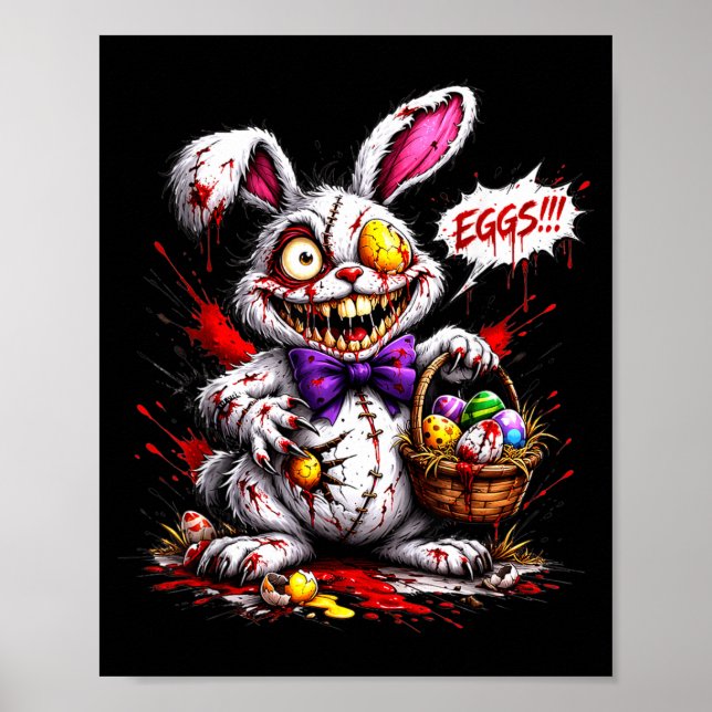 Horror Bunny with Eggs Scary Easter Design Poster (Front)