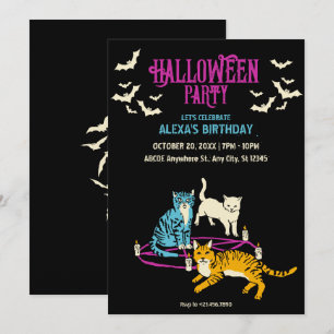Horror cat cult halloween birthday Invitation