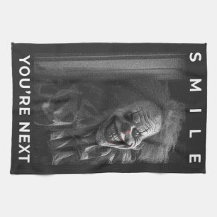 Horror clown smiling creepy tea towel