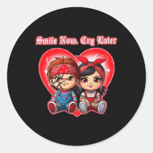 Horror Couple Smile Now Cry Later Chicano Valentin Classic Round Sticker