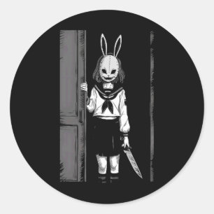 Horror Creepy Girl Bunny Mask Slasher Halloween Co Classic Round Sticker