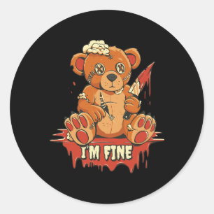 Horror Cute Vampire I'm Fine Bear Halloween Campin Classic Round Sticker