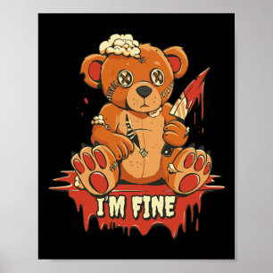 Horror Cute Vampire I'm Fine Bear Halloween Campin Poster