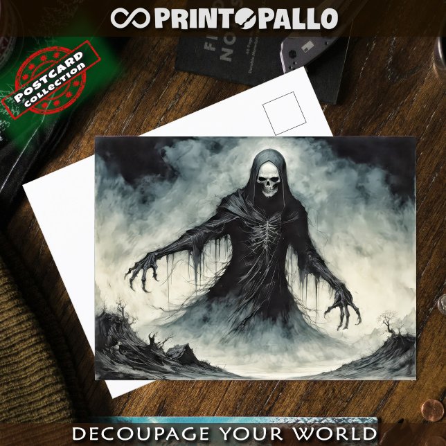 Horror death skull in black cloack  postcard (Creator Uploaded)