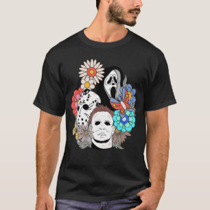 Horror Face Mask Funny Halloween Floral Trick or T T-Shirt