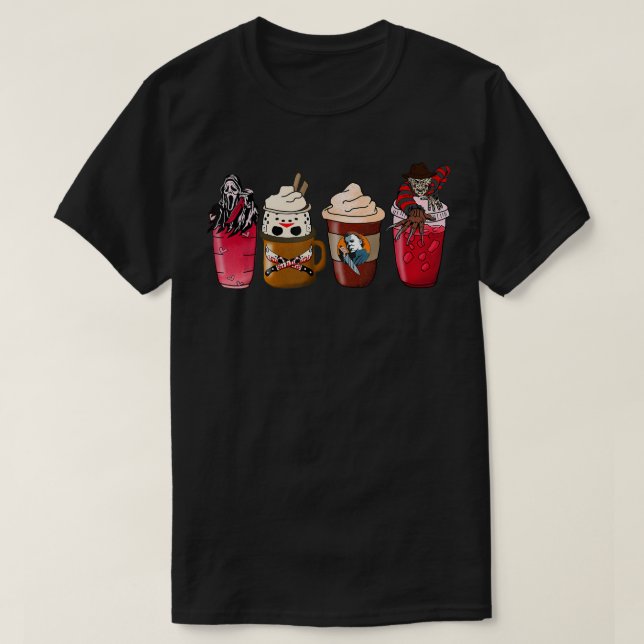 Horror Fall Coffee Pumpkin Spice Latte Iced Autumn T-Shirt (Design Front)