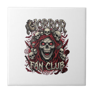 Horror Fan Club Halloween Screaming Skull Red Hood Ceramic Tile