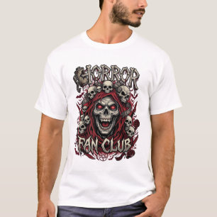 Horror Fan Club Halloween Screaming Skull Red Hood T-Shirt