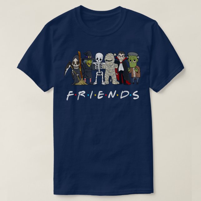 Horror Friends Skeleton Zombie Pumpkin Mummy Hallo T-Shirt (Design Front)