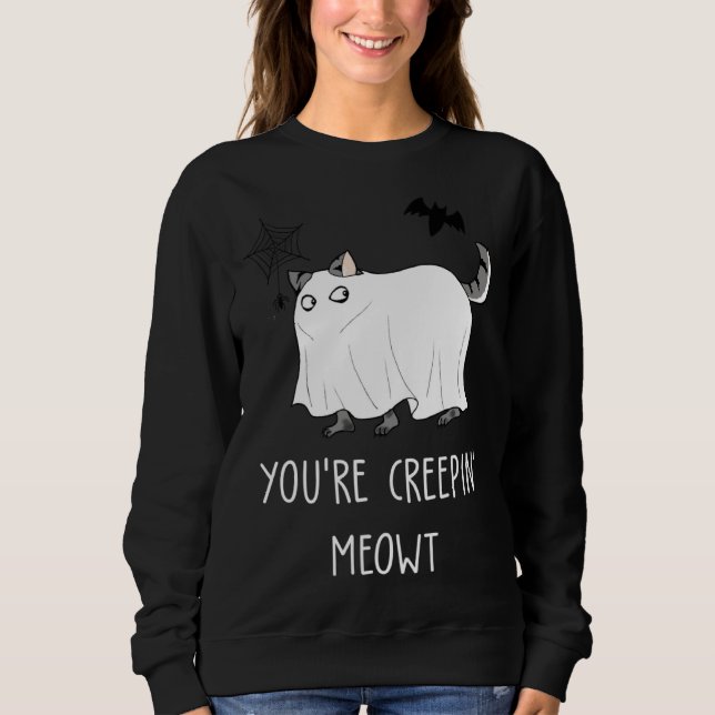 Horror Graphic Cat Creepy Creeping  Halloween Sweatshirt (Front)