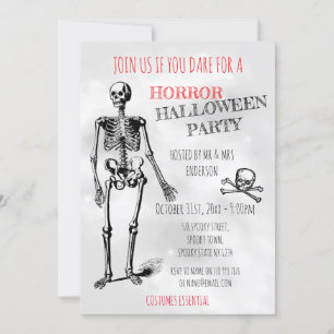 Horror Halloween Skeleton Skull Grey Costume Party Invitation