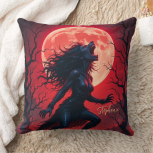 Horror Halloween Werewolf Lady Full Moon Cushion