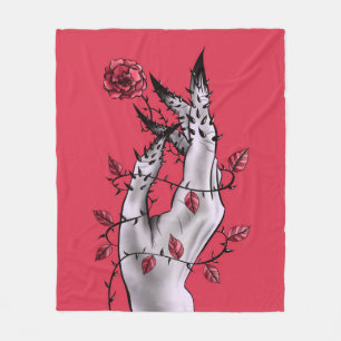 Horror Hand With Roses Gothic Dark Fantasy Fleece Blanket