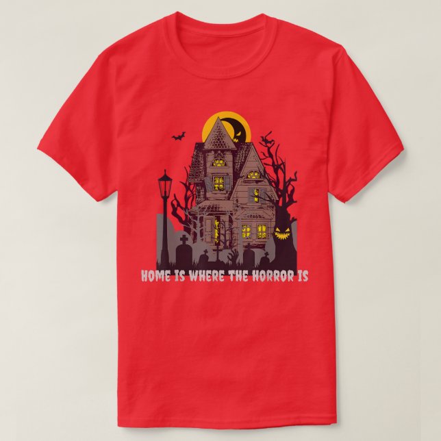 Horror Haunted Mansion with Bats Halloween Costume T-Shirt (Design Front)
