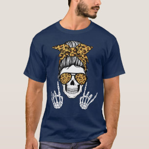 Horror Life Messy Bun Hair Skeleton Haloween Rock T-Shirt