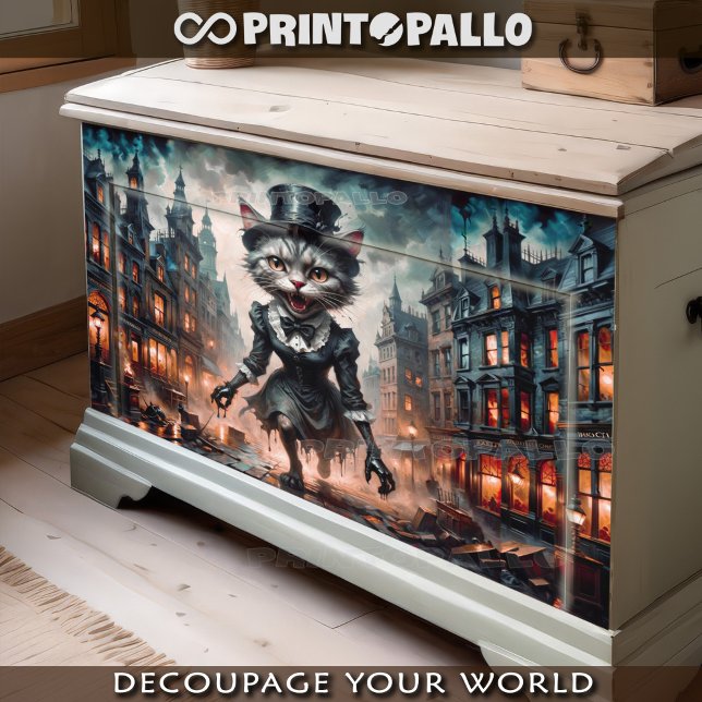 Horror maiden cat running in terror London city Tissue Paper (Creator Uploaded)