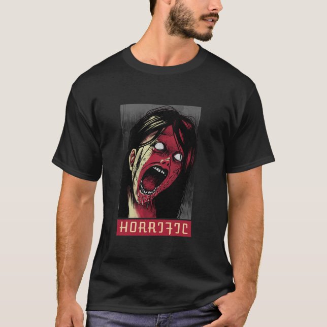 Horror Movie Bloody Zombie Girl Halloween Horrific T-Shirt (Front)