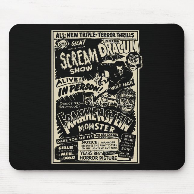 Horror Movie Monster Mummy Dracula Werewolf Franke Mouse Pad (Front)