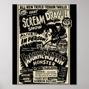 Horror Movie Monster Mummy Dracula Werewolf Poster
