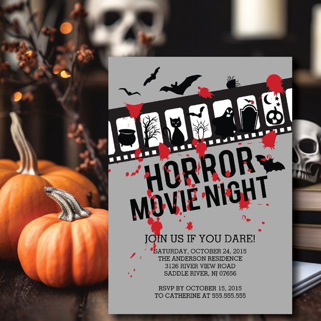 Horror Movie Night Filmstrip Halloween Party Invitation (Creator Uploaded)