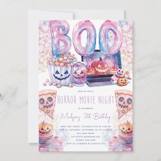 Horror Movie Night Halloween Sleepover  Invitation (Front)