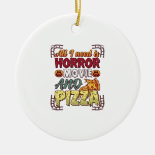 Horror Movie Pizza Halloween Pumpkin Skull Slice_1 Ceramic Ornament