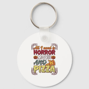 Horror Movie Pizza Halloween Pumpkin Skull Slice_1 Key Ring