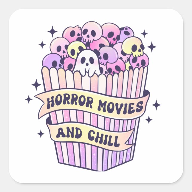 Horror Movies And Chill Cute Halloween Square Sticker (Front)