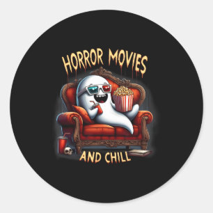 Horror Movies And Chill Spooky Halloween Ghost Mov Classic Round Sticker
