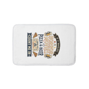 Horror Movies Pizza Beer Funny Halloween_1 Bath Mat