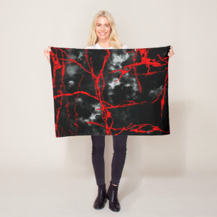 Horror Night Goth - Black and White,Red Fleece Blanket
