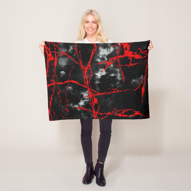 Horror Night Goth - Black and White,Red Fleece Blanket (In Situ)