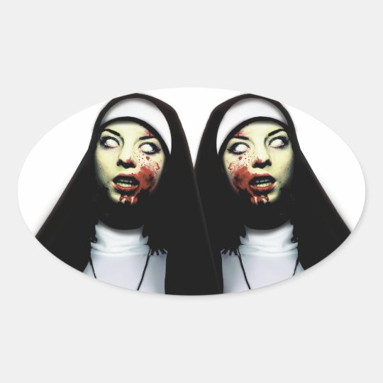 Horror nuns oval sticker