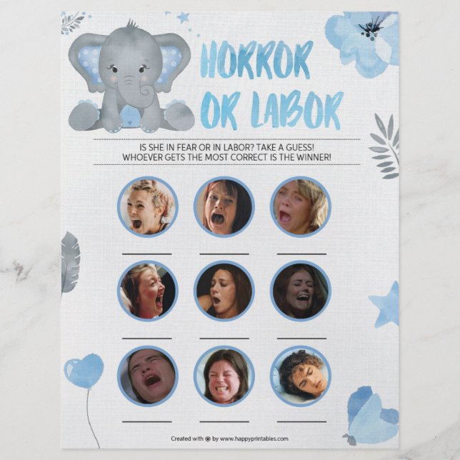 Horror Or Labor [Baby Elephant [Blue]] Custom Letterhead (Front)