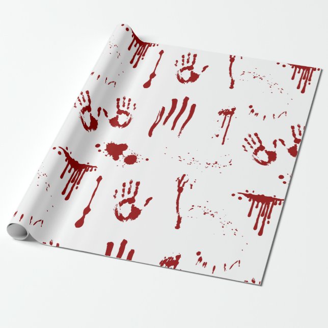 Horror Psycho Bloody Handprints Blood Spatter Wrapping Paper (Unrolled)
