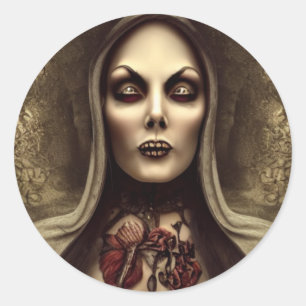 Horror scary Woman Classic Round Sticker