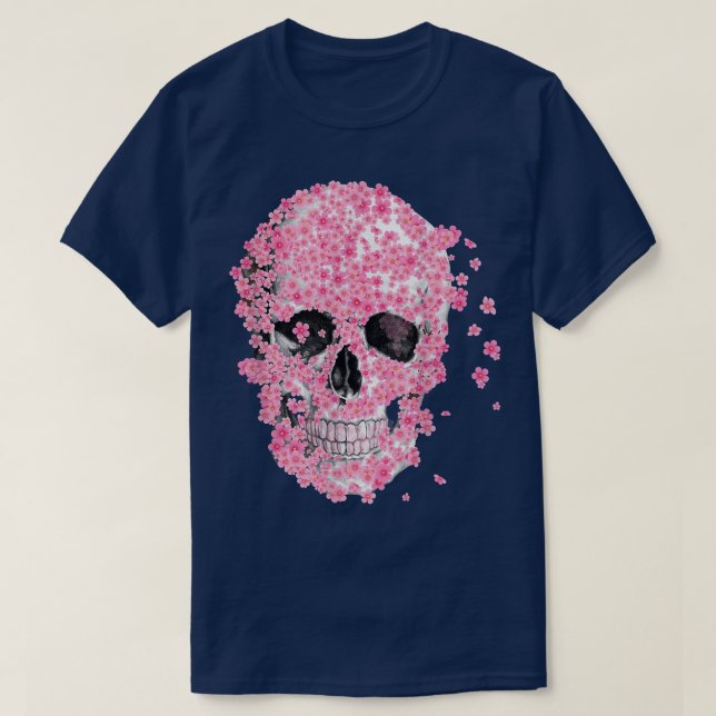 , Horror Skull Cherry Blossom, Japanese Sakura  T-Shirt (Design Front)
